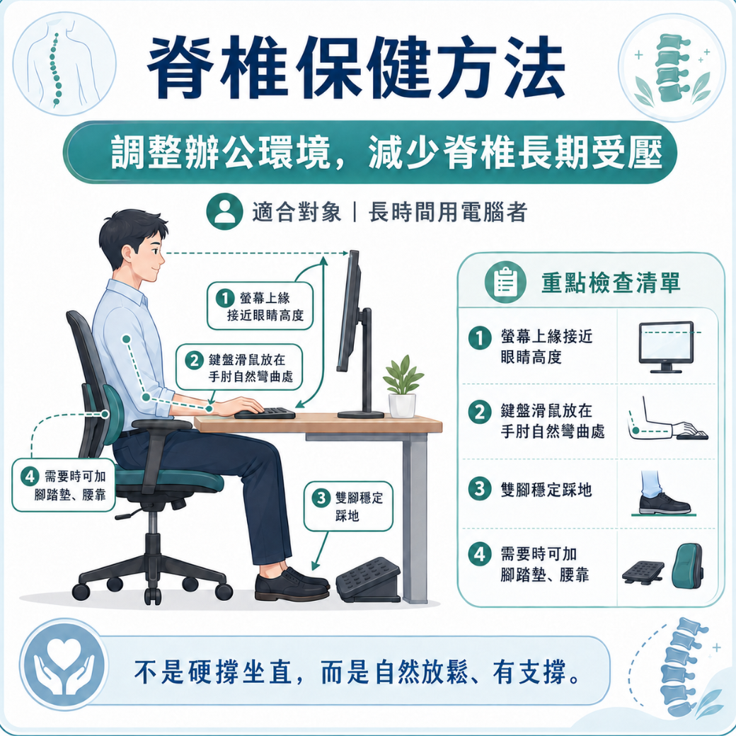 脊椎保健方法 辦公室桌椅高度